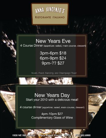 New Year's Eve dinner at Anna Vincenzo's Italian Restaurant